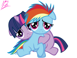 Size: 8000x6000 | Tagged: safe, artist:nightmaremoons, derpibooru import, rainbow dash, twilight sparkle, pegasus, pony, absurd resolution, cute, female, filly, filly rainbow dash, filly twilight sparkle, lesbian, sad, shipping, simple background, transparent background, twidash, vector, younger