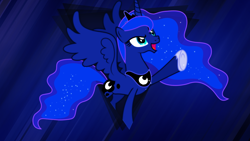 Size: 2500x1406 | Tagged: safe, artist:gamemasterluna, artist:sprakle, princess luna, alicorn, pony, female, mare, raised hoof, solo, vector, wallpaper