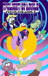 Size: 587x918 | Tagged: safe, artist:such-a-dork, derpibooru import, discord, spike, twilight sparkle, dragon, benson, blondecai, cartuneslover16, crossover, fish hooks, greatest internet moments, invader zim, parody, regular show, scott pilgrim, scott pilgrim vs the world, vulgar