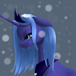 Size: 1400x1400 | Tagged: safe, artist:gylin, princess luna, alicorn, pony, crying, s1 luna, snow, snowfall, solo