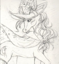 Size: 784x848 | Tagged: safe, artist:aiohon12, derpibooru import, trixie, horse, pony, unicorn, sketch, solo, traditional art