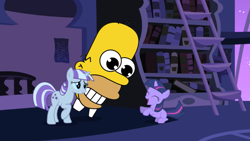 Size: 1191x670 | Tagged: safe, derpibooru import, night light, twilight sparkle, twilight velvet, crossover, homer simpson, mr. sparkle, the simpsons, wat