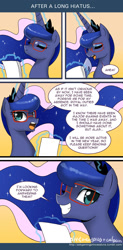 Size: 700x1426 | Tagged: safe, artist:johnjoseco, princess luna, alicorn, pony, ask gaming princess luna, comic, gamer luna, glasses, magic, note, paper, wink