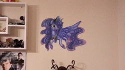 Size: 1024x576 | Tagged: safe, artist:aschenstern, princess luna, alicorn, pony, craft, solo, traditional art, wall stickers, watercolor painting