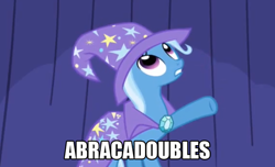 Size: 680x413 | Tagged: safe, derpibooru import, edit, edited screencap, screencap, trixie, pony, unicorn, boast busters, check em, female, image macro, mare, meme, solo, text, trixie yells at everything