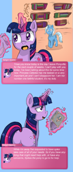 Size: 1080x2520 | Tagged: safe, artist:crystal-secret, derpibooru import, trixie, twilight sparkle, ask, book, comic, cyoa, golden oaks library, science, sparklestrixesandmagic, tumblr