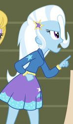 Size: 318x537 | Tagged: safe, derpibooru import, edit, edited screencap, screencap, trixie, equestria girls, rainbow rocks, cropped, female, frown, open mouth, pointing, solo