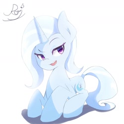 Size: 1800x1800 | Tagged: safe, artist:papibabidi, derpibooru import, trixie, pony, prone, simple background, solo, white background