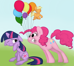 Size: 1688x1507 | Tagged: safe, artist:deeriojim, artist:php27, derpibooru import, pinkie pie, twilight sparkle, earth pony, pony, balloon, colored, crying
