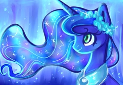 Size: 1792x1230 | Tagged: safe, artist:baid-woo, princess luna, alicorn, pony, female, horn, mare, simple background, solo