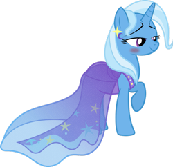 Size: 909x879 | Tagged: artist needed, source needed, safe, derpibooru import, trixie, pony, unicorn, blushing, clothes, dress, ear piercing, earring, jewelry, piercing, simple background, smiling, solo, transparent background, vector