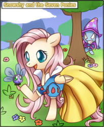 Size: 333x406 | Tagged: safe, artist:solar-slash, derpibooru import, fluttershy, trixie, parasprite, pegasus, pony, disney, disney princess, snow white