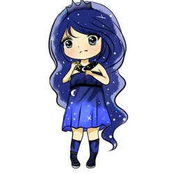 Size: 512x512 | Tagged: safe, artist:lorrainiaful, princess luna, human, chibi, clothes, dress, humanized, solo