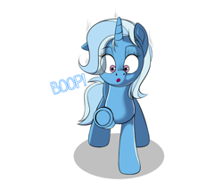 Size: 900x768 | Tagged: safe, artist:anonbelle, derpibooru import, trixie, pony, unicorn, :o, boop, female, fourth wall, looking at you, mare, open mouth, simple background, solo, underhoof, white background, wide eyes