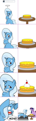 Size: 1204x4016 | Tagged: safe, artist:dekomaru, derpibooru import, trixie, twilight sparkle, pony, absurd resolution, ask, cake, cheesecake, cherry, comic, food, treadmill, tumblr, tumblr:ask twixie