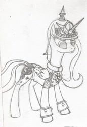 Size: 811x1181 | Tagged: safe, artist:gñ, princess luna, alicorn, pony, clothes, german, germany, monochrome, otto von bismarck, pickelhaube, solo, traditional art, uniform