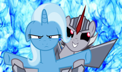 Size: 5647x3310 | Tagged: safe, artist:dippygamer64, derpibooru import, trixie, pony, unicorn, absurd resolution, crossover, female, floppy ears, male, mare, ponified, shipping, stallion, starscream, straight, transformers, transformers prime, trixie's puppeteering, vector