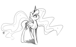 Size: 1280x797 | Tagged: safe, artist:darkflame75, princess luna, alicorn, pony, lunadoodle, monochrome, solo