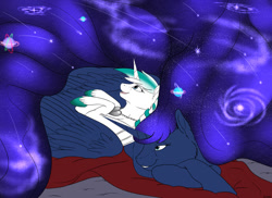 Size: 1000x727 | Tagged: safe, artist:backlash91, princess luna, oc, alicorn, pony, hug, winghug