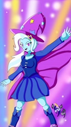 Size: 1836x3264 | Tagged: safe, artist:warriorg04, derpibooru import, trixie, equestria girls, boots, cape, clothes, fall formal outfits, female, hat, high heel boots, solo, trixie's cape, trixie's hat