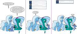 Size: 1808x800 | Tagged: safe, artist:dekomaru, derpibooru import, trixie, oc, oc:hazel lulamoon, oc:nebula, pony, ask, baby, baby pony, begging, colt, cute, fake horn, female, forgiveness, grandmother and grandchild, magical lesbian spawn, male, mother and child, mother and daughter, offspring, parent and child, parent:trixie, parent:twilight sparkle, parents:twixie, tumblr, tumblr:ask twixie