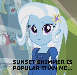 Size: 732x720 | Tagged: safe, derpibooru import, trixie, equestria girls, grammar error, image macro, meme, sad, trixie yells at everything