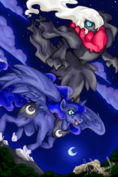 Size: 730x1095 | Tagged: safe, artist:agenthisui, princess luna, alicorn, pony, crossover, darkrai, pokémon