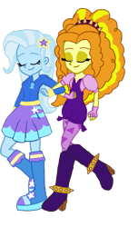 Size: 697x1147 | Tagged: safe, artist:ktd1993, derpibooru import, adagio dazzle, trixie, equestria girls, boots, clothes, duo, duo female, eyes closed, female, hoodie, lesbian, shipping, shoes, triagio