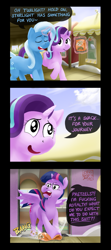 Size: 681x1540 | Tagged: safe, artist:crypticpawsignals, derpibooru exclusive, derpibooru import, starlight glimmer, trixie, twilight sparkle, twilight sparkle (alicorn), alicorn, pony, unicorn, all bottled up, comic, female, friendship express, magic, mare, scene interpretation, twibitch sparkle, vulgar