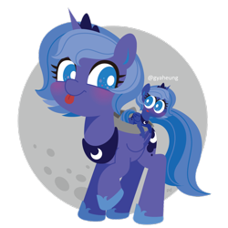 Size: 1024x1024 | Tagged: dead source, safe, artist:pixiedot9, princess luna, alicorn, pony, :p, blushing, cute, diabetes, filly, hat, leaning, lunabetes, moon, paper hat, raised hoof, self ponidox, simple background, smiling, tongue out, transparent background, woona