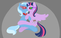 Size: 1280x800 | Tagged: safe, artist:fearingfun, derpibooru import, trixie, twilight sparkle, twilight sparkle (alicorn), alicorn, pony, female, kissing, lesbian, mare, twixie