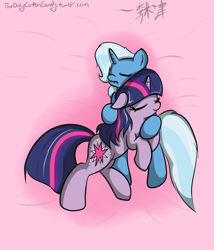 Size: 1200x1400 | Tagged: safe, artist:lightningnickel, derpibooru import, trixie, twilight sparkle, female, lesbian, shipping, sleeping, twixie