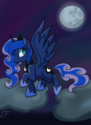 Size: 800x1095 | Tagged: safe, artist:quincydragon, princess luna, alicorn, pony, cloud, moon, solo