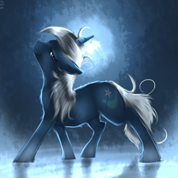 Size: 1024x1024 | Tagged: safe, artist:imsokyo, derpibooru import, trixie, pony, unicorn, backlighting, female, fluffy, majestic, mare, missing accessory, smiling, solo