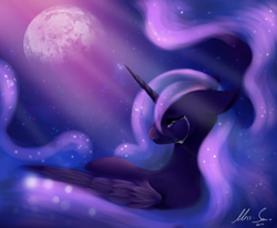 Size: 800x660 | Tagged: safe, artist:miss-suwa, princess luna, alicorn, pony, crying, eyes closed, floppy ears, moon, solo