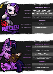 Size: 707x1000 | Tagged: safe, derpibooru import, rarity, twilight sparkle, unicorn twilight, pony, unicorn, fighting is magic, female, horn, mare, movelist