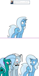 Size: 814x1604 | Tagged: safe, artist:dekomaru, derpibooru import, trixie, oc, oc:hazel lulamoon, oc:iniduoh, pony, unicorn, ask, blushing, female, male, mare, shipping, stallion, straight, tumblr, tumblr:ask twixie