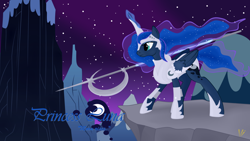 Size: 3840x2160 | Tagged: safe, artist:virenth, princess luna, alicorn, pony, armor, magic, polearm, solo, spear, telekinesis, warrior luna, weapon