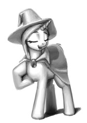 Size: 520x739 | Tagged: safe, artist:mrwolf, derpibooru import, trixie, pony, unicorn, female, mare, monochrome, smiling, solo