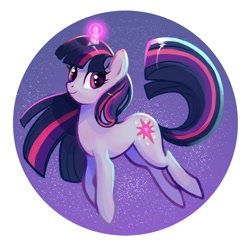 Size: 600x600 | Tagged: safe, artist:flying-fox, derpibooru import, twilight sparkle, unicorn twilight, pony, unicorn, female, glowing horn, horn, mare, smiling, solo