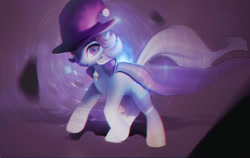 Size: 1609x1020 | Tagged: safe, artist:lmgchikess, derpibooru import, trixie, pony, cape, chromatic aberration, clothes, female, hat, looking at you, mare, smiling, solo, trixie's cape, trixie's hat