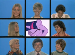 Size: 478x352 | Tagged: safe, derpibooru import, twilight sparkle, human, barry williams, christopher knight, crossover, eve plumb, florence henderson, maureen mccormick, mike lookinland, parody, robert reed, susan olsen, the brady bunch