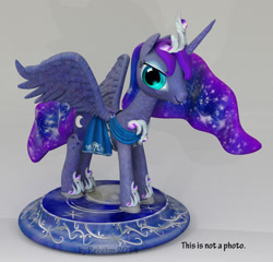 Size: 626x600 | Tagged: safe, artist:rebehm, princess luna, alicorn, pony, 3d, alternate costumes, alternate design, fancy, figurine, mare in the moon, moon, night, princess, printable, purple, redesign, shapeways, solo, stars