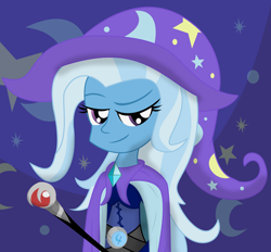 Size: 2452x2278 | Tagged: safe, artist:dazed-and-wandering, derpibooru import, trixie, equestria girls, dreamworks face, humanized, scepter, solo