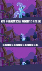 Size: 1024x1723 | Tagged: safe, derpibooru import, edit, edited screencap, screencap, trixie, magic duel, comic, image macro, meme, screencap comic, the princess bride, tripsie, trixie yells at everything, vizzini