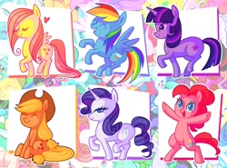 Size: 1316x973 | Tagged: safe, artist:frandemartino, derpibooru import, applejack, fluttershy, pinkie pie, rainbow dash, rarity, twilight sparkle, earth pony, pegasus, pony, unicorn, mane six