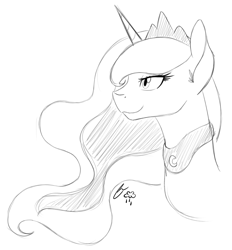 Size: 1280x1381 | Tagged: safe, artist:iraincloud, princess luna, alicorn, pony, lunadoodle, monochrome, solo