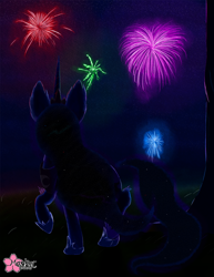 Size: 1000x1294 | Tagged: safe, artist:clouddg, princess luna, alicorn, pony, female, fireworks, horn, mare, solo