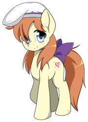 Size: 1008x1401 | Tagged: safe, artist:envygirl95, earth pony, pony, bow, female, hat, higurashi no naku koro ni, mare, ponified, rena ryuugu, simple background, solo, tail bow, transparent background