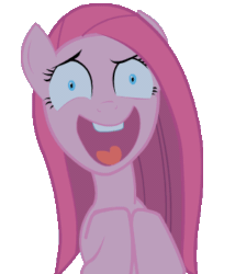 Size: 300x350 | Tagged: safe, artist:talentlessfiend, edit, pinkie pie, earth pony, pony, animated, female, gif, higurashi no naku koro ni, insanity, laughing, looking at you, loop, mare, open mouth, pinkamena diane pie, simple background, solo, transparent background, when the cicadas cry